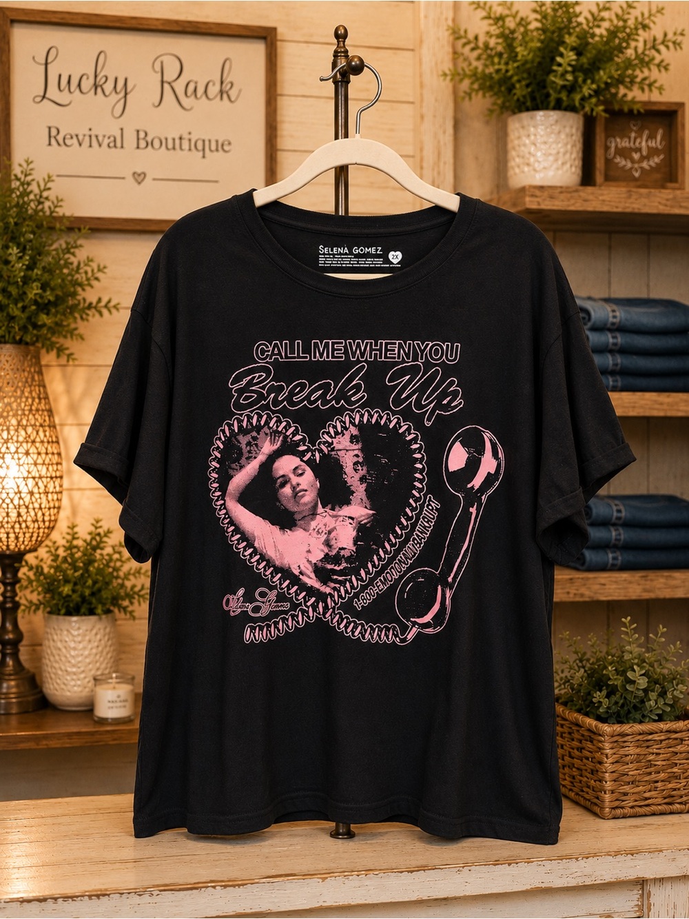 Selena Gomez Oversized Graphic Tee Call Me When You Break Up Black Pink 2X
